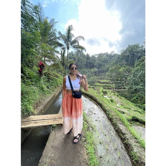 TOME Orange Ombré Linen Blend Dip-dyed Smocked Waist Wide Leg Pants size Medium - Picture 15 of 16